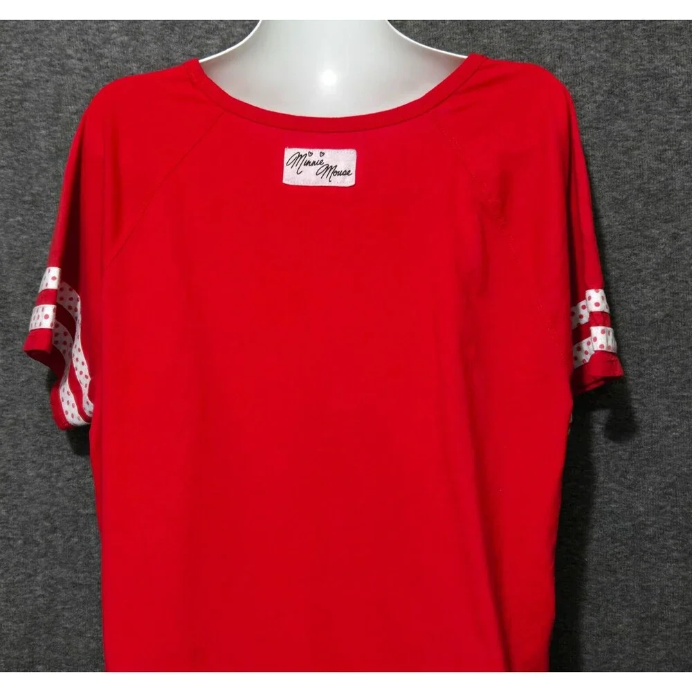Disney Parks Minnie Mouse Sleep Shirt Womens XL XXL Red Coffee Dress Polka Dot - Picture 6 of 10